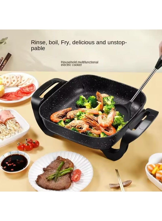 مقلاة كهربائية متعددة الاستخدامات 1500 واط، 8 في 1، مقلاة كهربائية متعددة الوظائف بغطاء زجاجي بفتحة تهوية للبخار وسطح غير لاصق سهل التنظيف، إعداد حرارة قابل للتعديل - Image 2